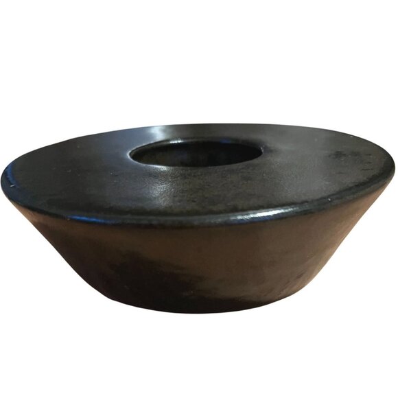Vintage Black  Discus Shape Ceramic Votive Candle Holder Modern Simple Brutalist - Picture 5 of 14